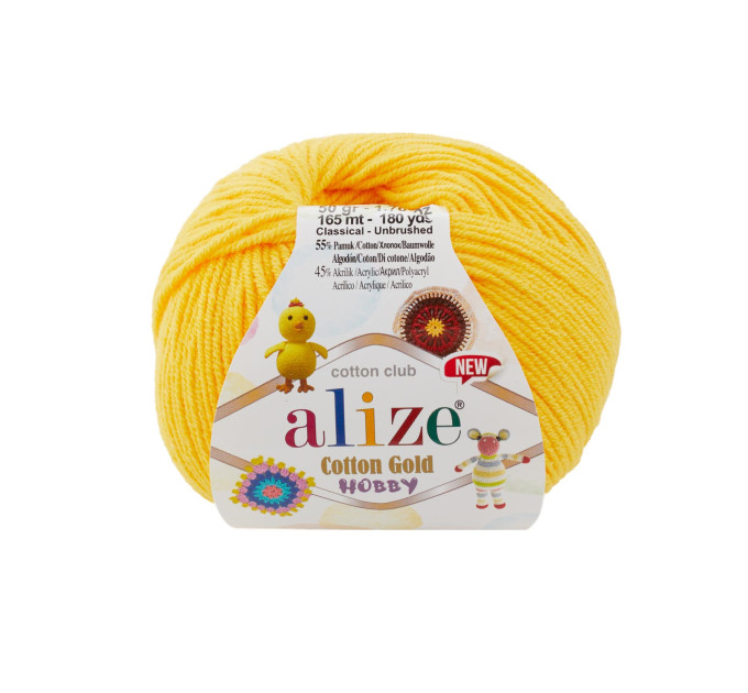 Пряжа Alize Cotton Gold Hobby New | Алізе Коттон Голд Хобі Нью 216 яскраво-жовтий