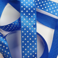 Стрічка атласна 25 мм в горох синя