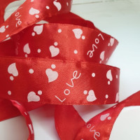Стрічка атласна 25 мм love червона