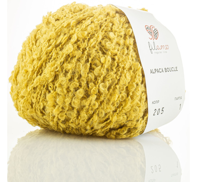 Пряжа букле Filamo Alpaca Boucle 205 гірчичний салат