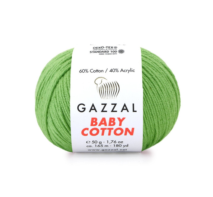 Пряжа Gazzal Baby Cotton | Газзал Бебі Коттон 3448 св.зелений