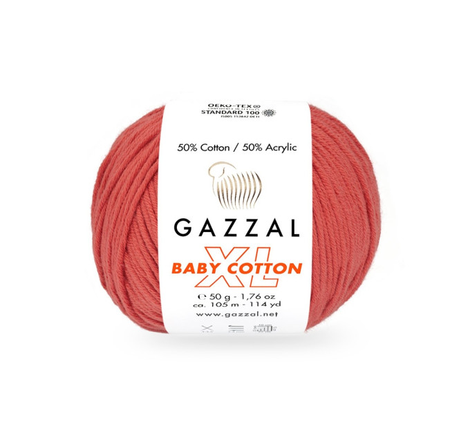 Пряжа Gazzal Baby Cotton XL | Газзал Бебі Коттон ХЛ 3418 темн. корал