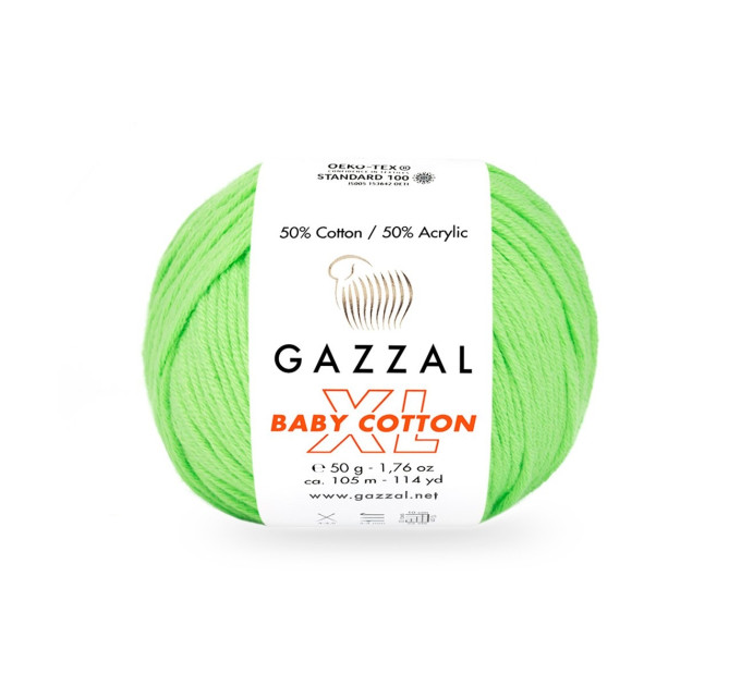Пряжа Gazzal Baby Cotton XL | Газзал Бебі Коттон ХЛ 3427 яскраво-салат