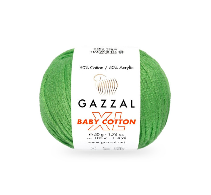 Пряжа Gazzal Baby Cotton XL | Газзал Бебі Коттон ХЛ 3448 зелене яблуко