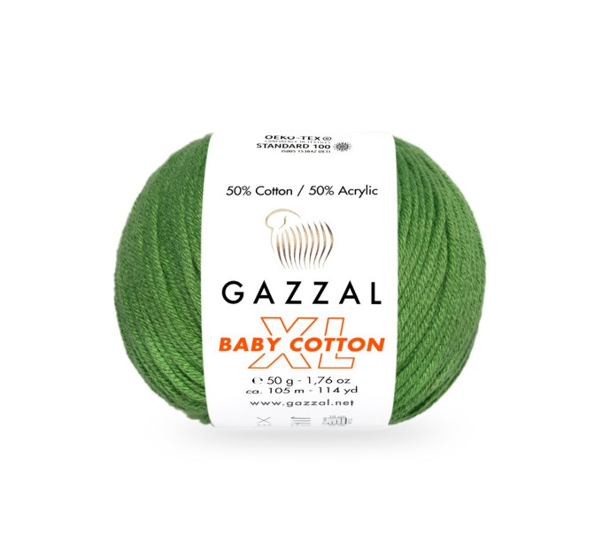 Пряжа Gazzal Baby Cotton XL | Газзал Бебі Коттон ХЛ 3449 зелений