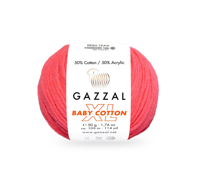 Пряжа Gazzal Baby Cotton XL | Газзал Бебі Коттон ХЛ 3458 неоновий корал