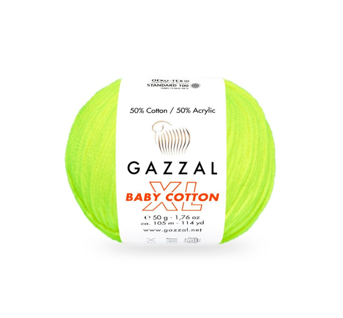 Пряжа Gazzal Baby Cotton XL | Газзал Бебі Коттон ХЛ 3462 салатовий неон
