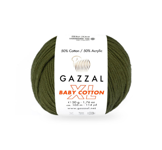 Пряжа Gazzal Baby Cotton XL | Газзал Бебі Коттон ХЛ 3463 хакі