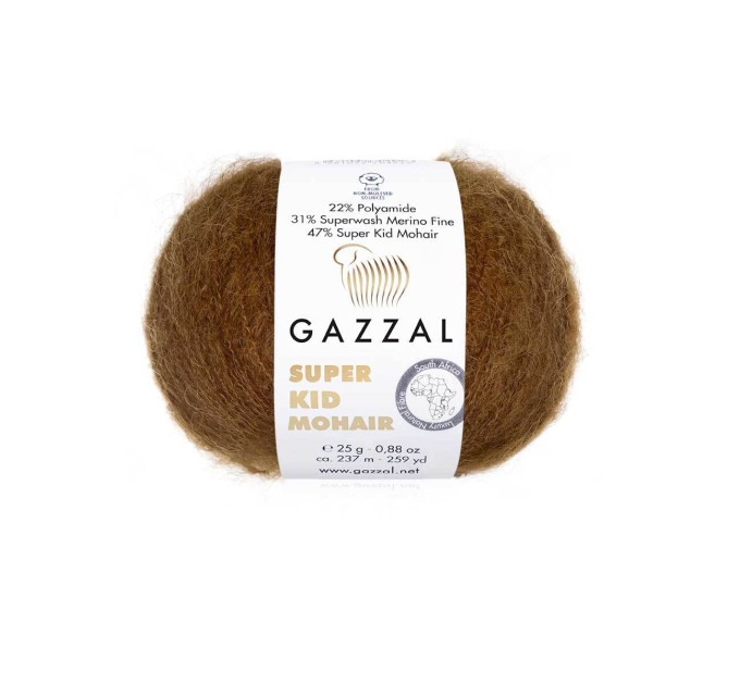 Пряжа Gazzal Super Kid Mohair/Газзал Супер Кід Мохер 64401 коричневий