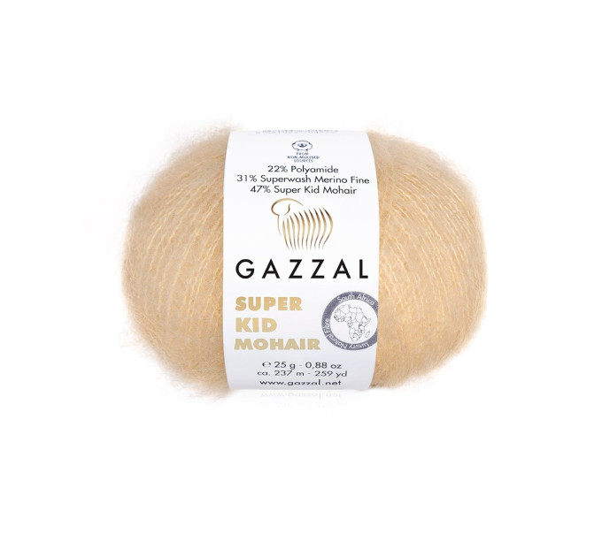 Пряжа Gazzal Super Kid Mohair/Газзал Супер Кід Мохер 64404 карамельний беж