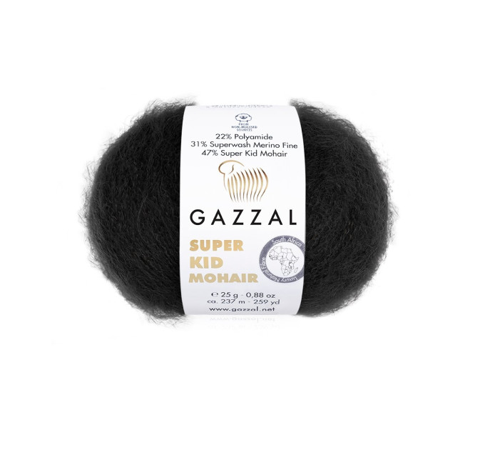 Пряжа Gazzal Super Kid Mohair/Газзал Супер Кід Мохер 64409 чорний