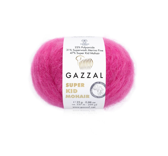 Пряжа Gazzal Super Kid Mohair/Газзал Супер Кід Мохер 64421 фуксія