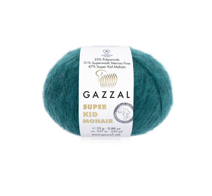 Пряжа Gazzal Super Kid Mohair/Газзал Супер Кід Мохер 64425 зелений петроль
